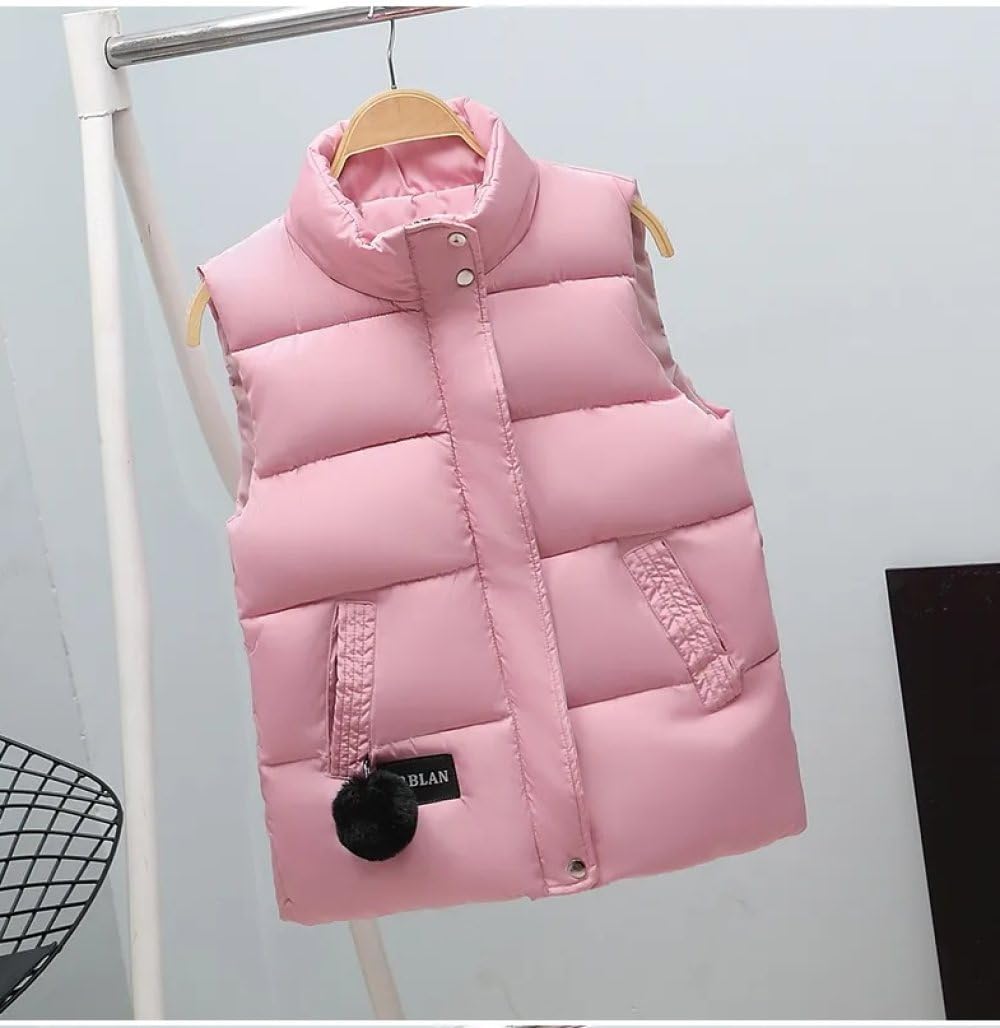 Chalecos De Invierno Con Cuello Alto Para Mujer Chaleco Corto Acolchado Para Mujer Chaqueta Informal Sin Mangas Con Cremallera Para Exteriores Chaleco Ropa De Abrigo,Rosado,Xxl