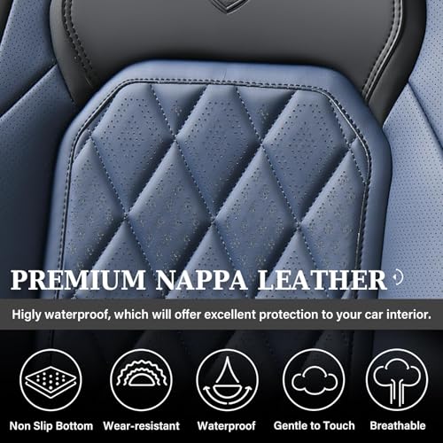 Image of Coverado Seat Covers, Car Seat Cover Front Seats, Luxury Faux Leather Seat Cover, Black and Blue Seat Cover, Car Seats Protectors Waterproof, Automotive Seat Covers Universal Fit for Most Cars