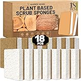 Aheroi Natural Dish Sponge, 18 Count Plant-Based Biodegradable Kitchen Sponges for Dishes, Compostable Eco Friendly Sponges, Organic Cleaning Sponge Dish Scrubber Products for Household, Non Scratch