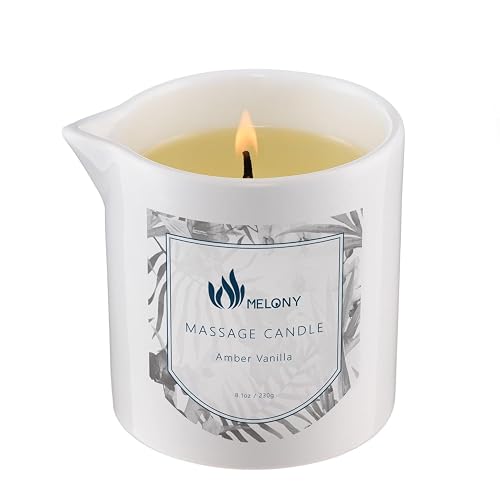 MELONY Massage Oil Candle, Moisturizing, Body Oil Candle, Natural Soybeans, 8.1 oz, Amber Vanilla - Amber Vanilla