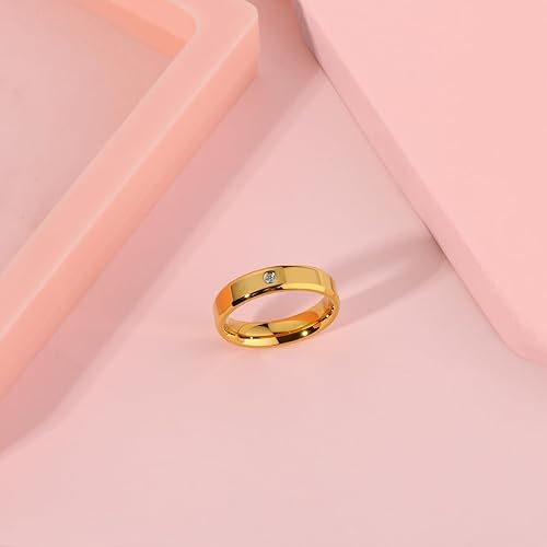 Vista 6 de XWSG Anillos de aniversario chapados en oro de 14 quilates, circonita cúbica de corte redondo, anillo de cúpula de oro para mujer, anillo de boda