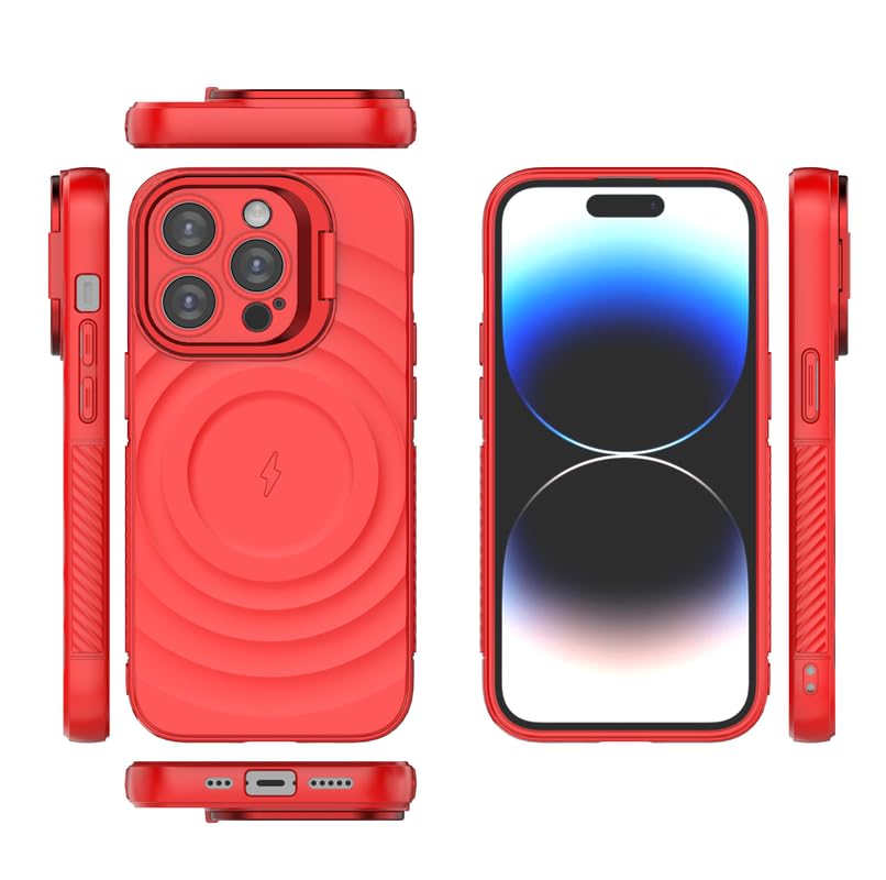 Image of LuxuryKase Shockproof Case for iPhone 15 Pro | Ripple Pattern | Camera Protection | Inner Velvet Fabric Lining | Protective Cover with Enhanced Grip & Wireless Charging Support - Red