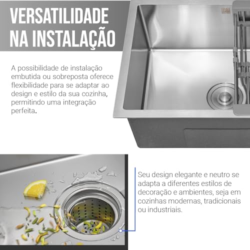 HOLTTER Kit Cuba Cozinha Gourmet Aço Inox 304 Resistente Corrosão Acompanha Cesto Escorredor Elegant