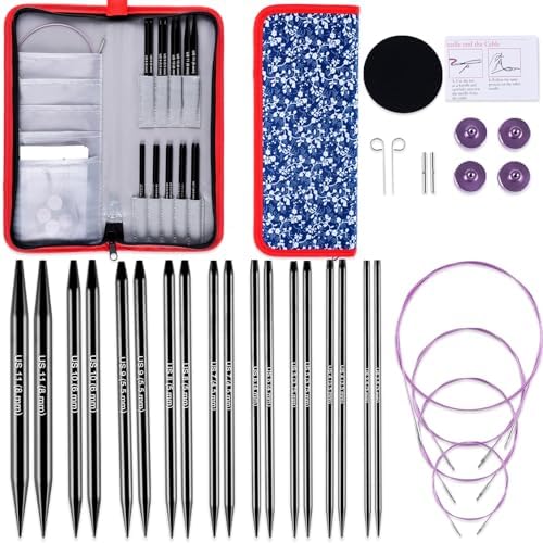 Svartur Interchangeable Circular Knitting Needles Set, with Assorted Circular Knitting Needles and Cables, Accessories and Case, 9 Pairs