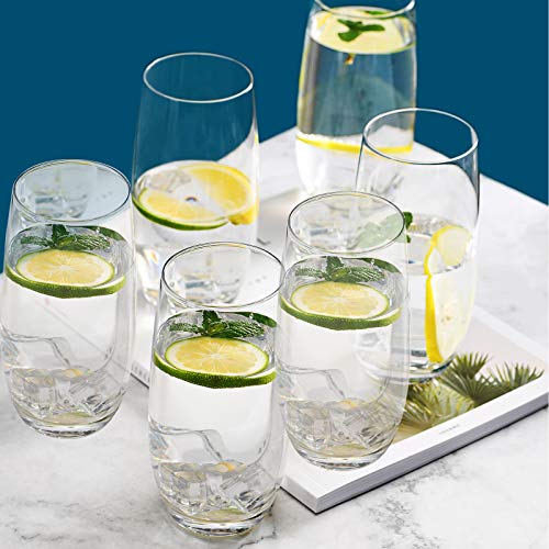 CUKBLESS Highball Glasses Set of 6 - Crystal Tall Drinking Glasses - Cocktail Glass Cups for Mojito, Juice, Beverage, and water - 19 Oz - Thumbnail 6