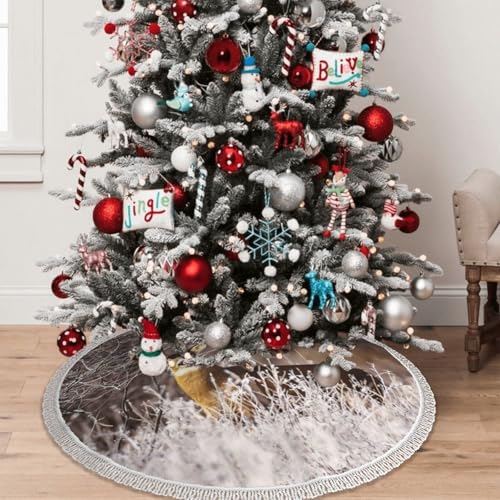 Jupe de sapin confortable aux détails pompons pour décoration raffinée