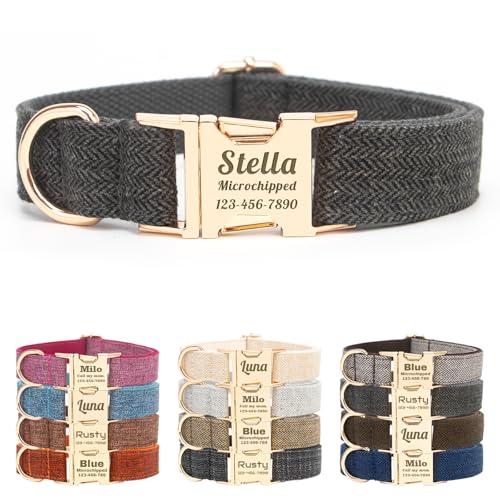 Collier pour chien personnalisé en polyester ardoise avec nom et numéro