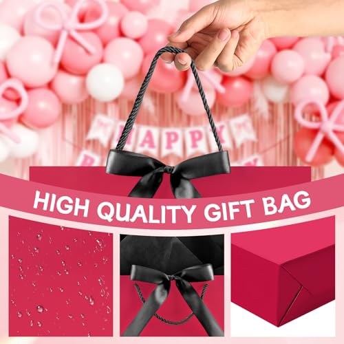 Image of JMANNI Mothers Day Gift Bags with Handles, 13 inch Medium Gift Bag for Presents, 1 Pcs Bags with 2 Tissue Paper and 1 Cards for Baby Shower Wedding Bridal Mother's Day Birthday Party (Raspberry-Pink)