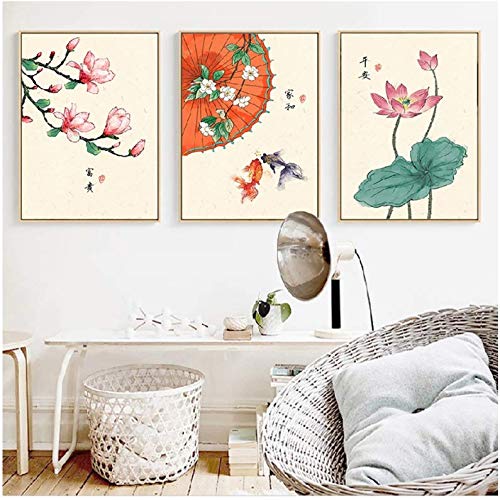 Affiche rétro lotus poésie végétale impression sur toile pour chambre