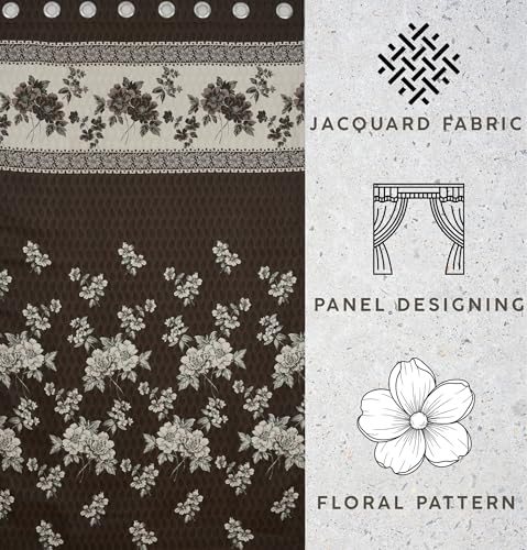 Image of Homefab India Jacquard Jute Curtains Room Darkening - Door 7 feet, Pack of 1 Curtain, Brown Floral