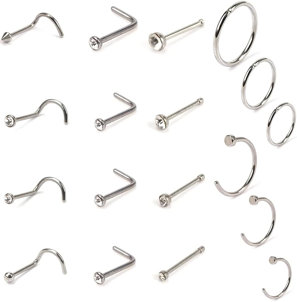 VANANA Nose Studs Rings Hoop Set, Surgical Steel Nose Studs Nose Screw