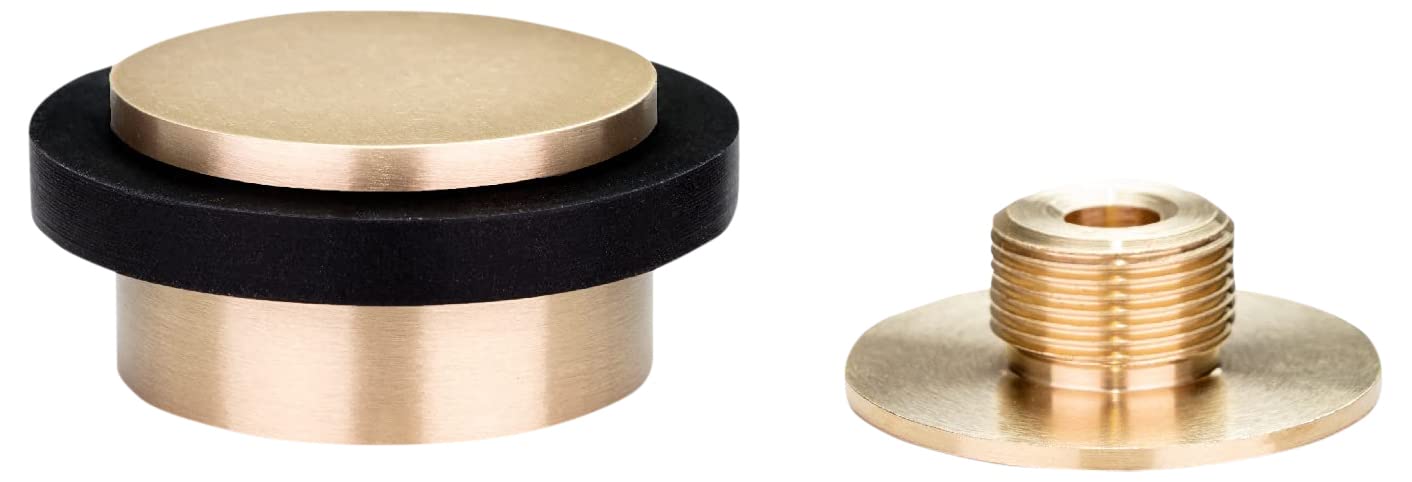 EVI Herrajes | Adhesive Floor Door Stop | Ø35x20mm | Solid Brass - Gold Finish | for Interior and Exterior | Includes Screw | 04020335X19DUALMT
