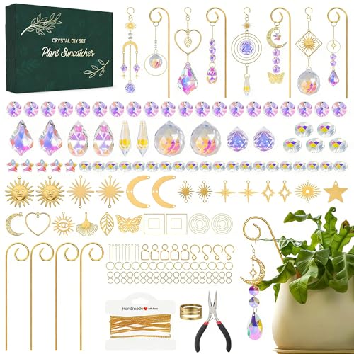 Sun Catcher Plant Hanger for Potted Plants Indoor, 6.7inch Metal Plant Trellis with Crystal Suncatcher for Garden Home Window