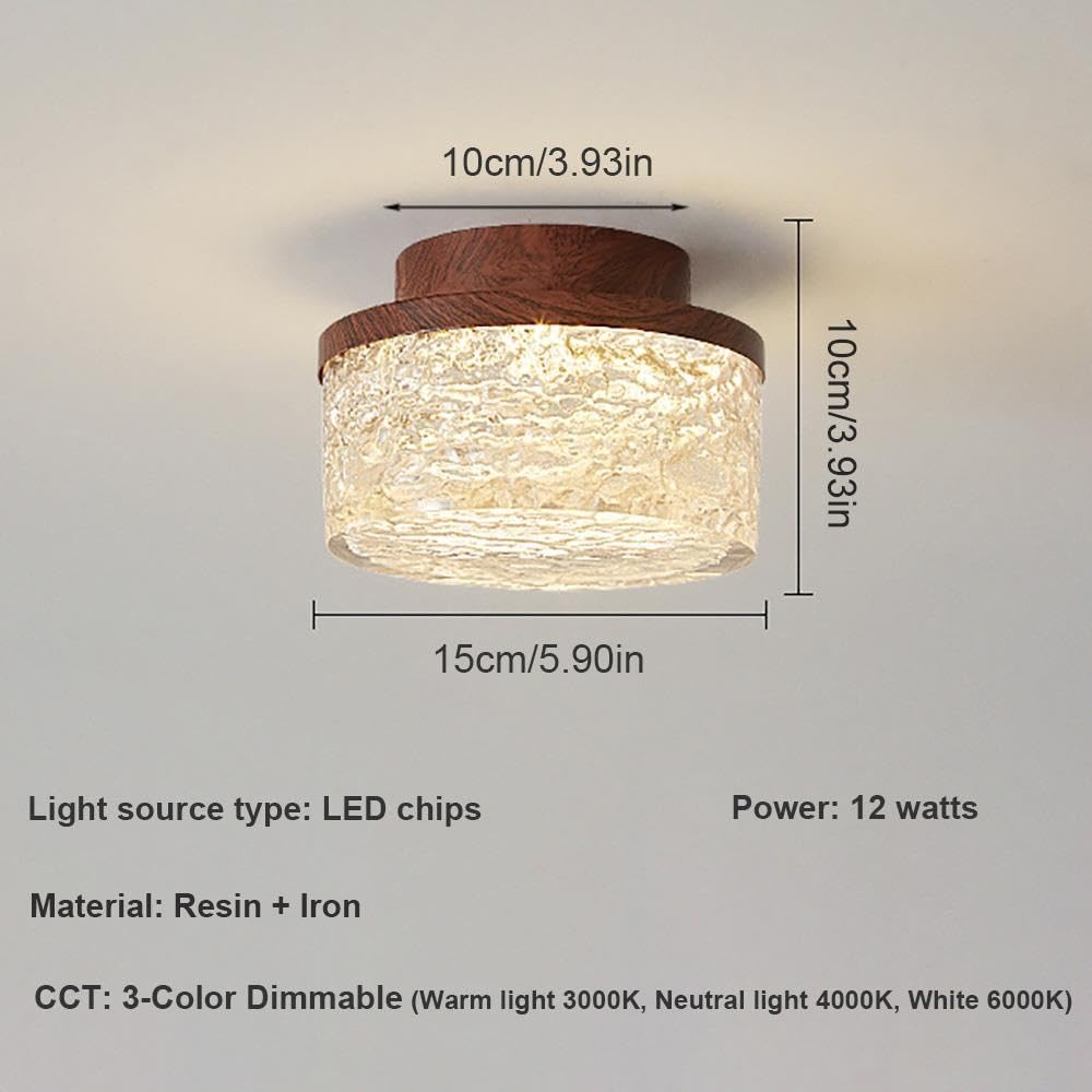 Lámpara de Techo Cilindro LED, Resina Textura Agua Plafón Foyer
