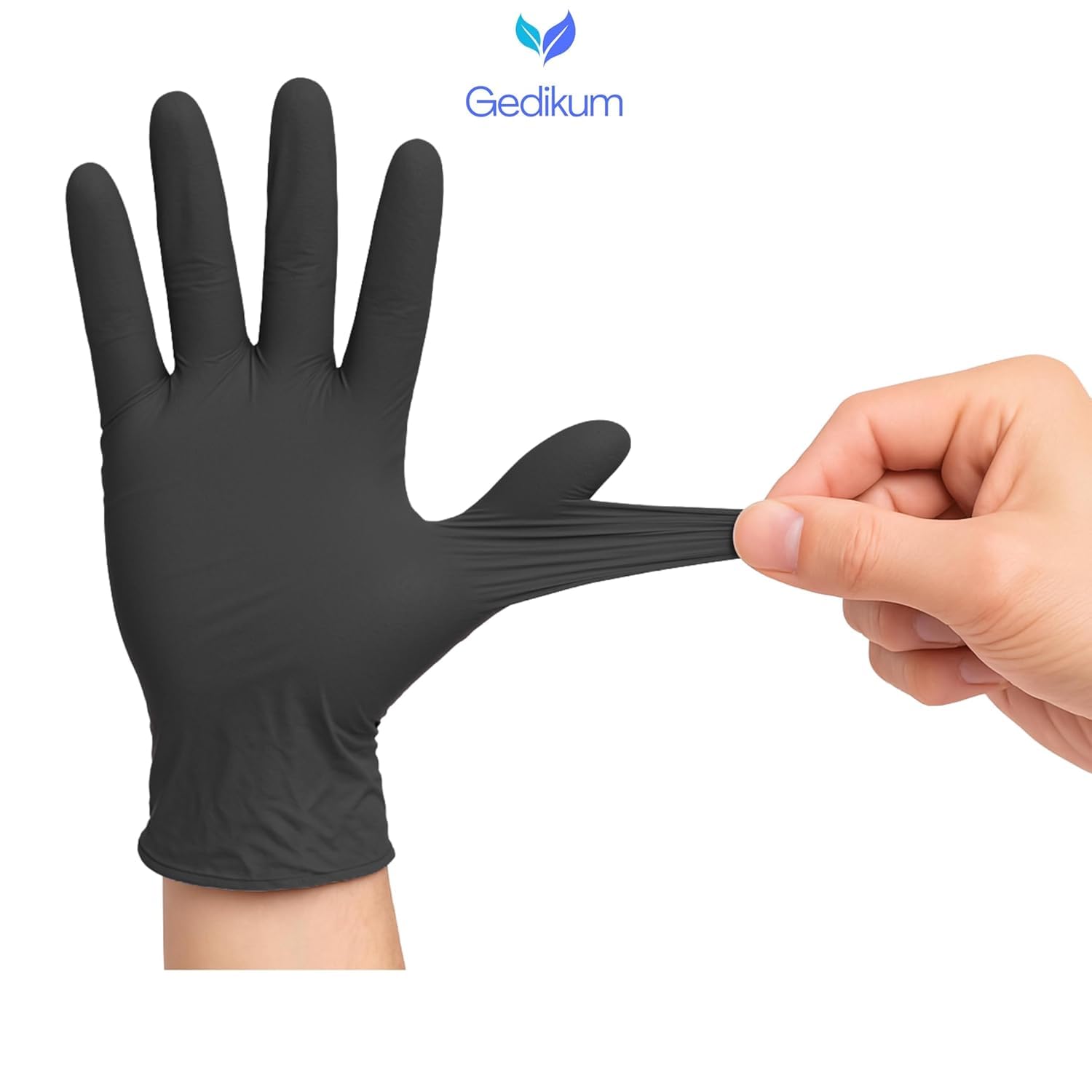 Gedikum 1000 (10 x 100 piezas) Guantes de nitrilo, sin polvo, sin látex, hipoalergénicos, guantes de alimentos, guantes médicos desechables, guantes de goma S, M, L, XL (azul/negro) (negro, L)
