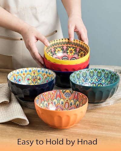 Cereal Bowls Set of 6, Ceramic Soup Bowls 26 oz Colorful Fluted Bowls Set for Kitchen, Dishwasher & Microwave Safe for Cereal, Soup, Oatmeal, Ice Cream, Salad, Pasta - Image 3