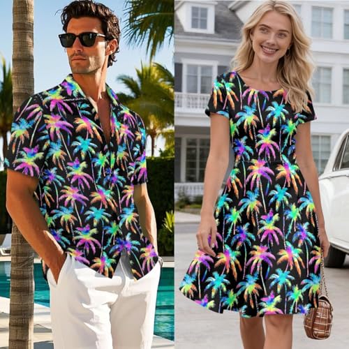 Image of AFPANQZ Couple Matching Outfit Casual Men's Button Down Shirt or Short Sleeve Summer Sundresses Dresses for Women 2026