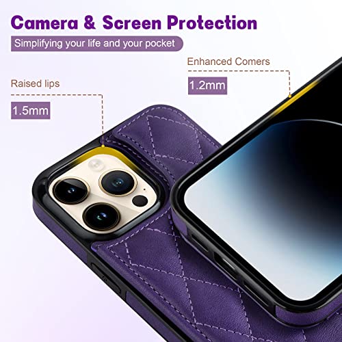 Coolden Wallet Case For Iphone 14 Pro, Quilted Leather Card Holder Case With [Screen Protector] [ Bracelet], Flip Folio Full-Body Shockproof Magnetic Closure Phone Cover For Iphone 14 Pro 6.1 Inch #TOP3