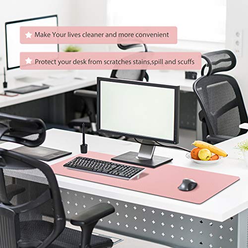 Desk Pad Protector Waterproof PU Leather Desk Mat Blotters on Top of Desks Laptop Computer Gaming Keyboard Mouse Pad Non-Slip Desk Writing Mat Cover for Office 31.5\"x15.7\"Pink & Silver