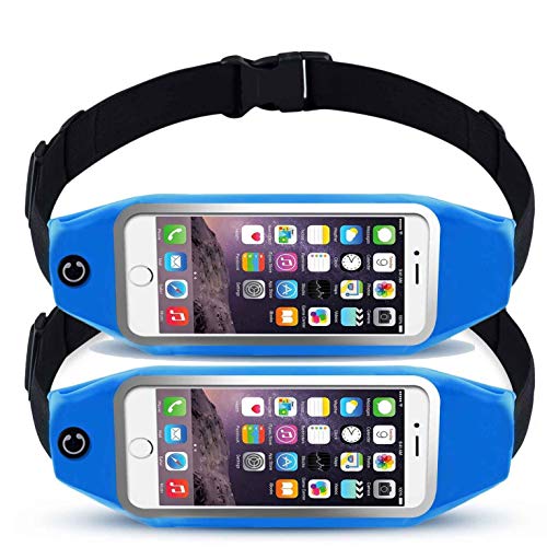 2 Pack, Running Belt, Waist Bag/Holder for Women & Men Compatible with iPhone Xs Max, XR, XS/X, 8/7/6s Plus, 6/SE, Samsung Galaxy S10/S9/S8 +/ Note 9/8, Moto, LG,Pixel. Gym Workout Fitness Gear-Blue