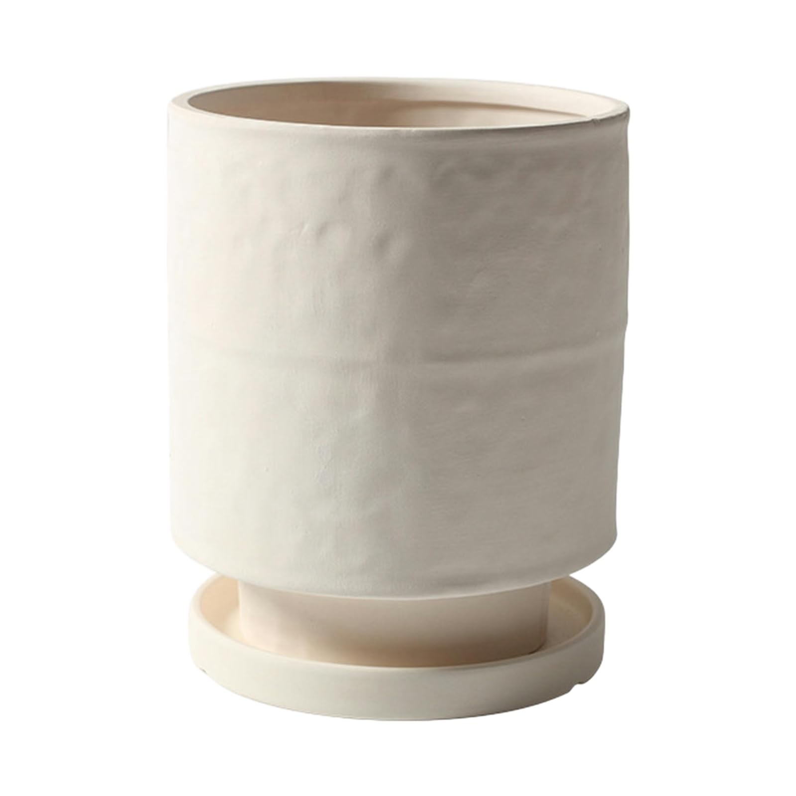 Maceta de cerámica de tubo recto, transpirable, perforada, de tubo recto, maceta verde suculenta en maceta, maceta de alta gama (con bandeja), tamaño grande