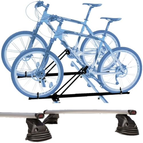 Set 2 Portabici tetto + Barre realizzato per PEUGEOT 107 dal 2005 in poi universali con Chiavi Barre 110 CM c/Chiave + Attacchi montaggio facile