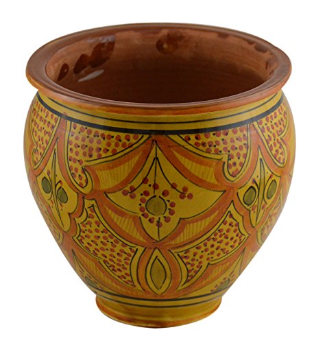 Treasures Of Morocco Handmade Ceramic Flower Pot Moroccan Indoor Outdoor Mediterranean Spanish Style Garden Drain Hole Planter Yellow
