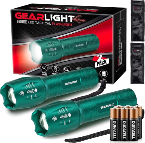 Image of GearLight LED Flashlight High Lumens, Mini Tactical LED Flashlight 2 Pack, 5 Modes Zoomable Beam, Battery Powered for Camping, Hunting, Home & Emergency, Compact Small LED Flashlight (Teal)