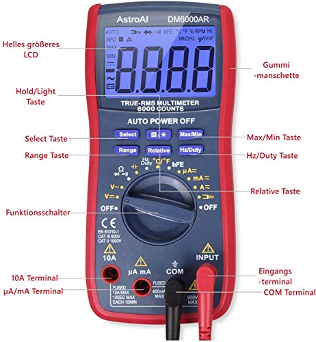 AstroAI True RMS 6000 Counts Advanced Multimeter, meet AC/DC spanning, AC/DC stroom, weerstand, continuïteit, capaciteit… - Image 5