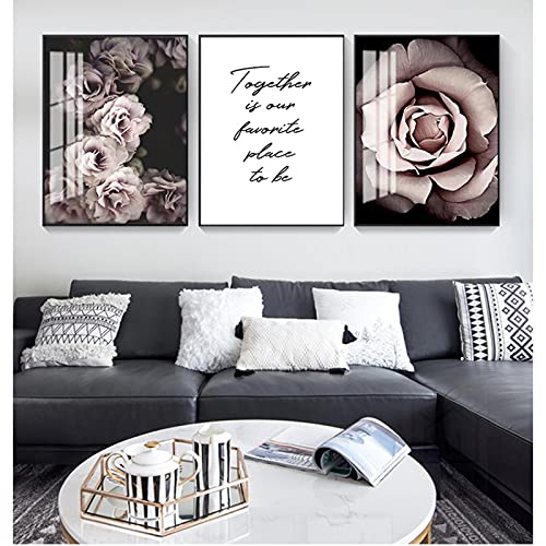 Impression botanique moderne rose grand format triptyque nordique 70x100cm