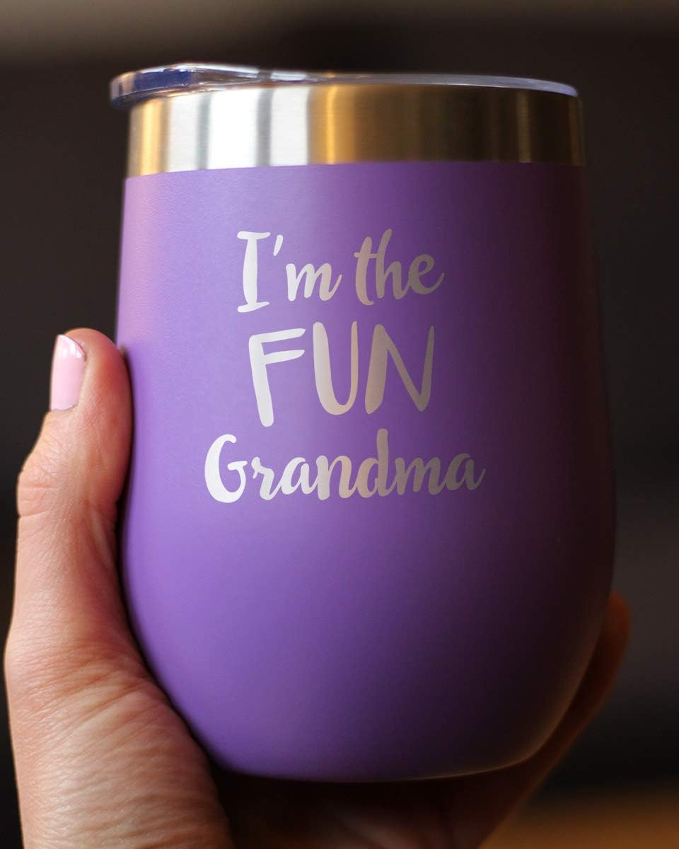 Bevvee Fun Grandma - Wine Tumbler with Sliding Lid - Stemless Stainless Steel Insulated Cup - Funny Outdoor Camping Gifts - Purple - Image 3