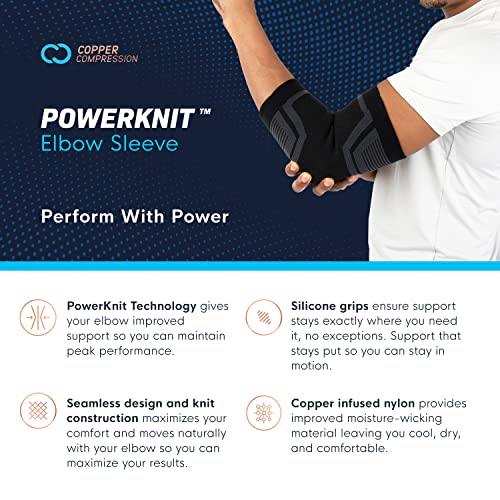 Copper Compression Elbow Brace | Elbow Compression Sleeve With Powerknit Technology | Tennis Elbow Brace For Men & Women | Tendonitis & Tennis Elbow Pain Relief, Golfers, Weight Lifting - Pk Elbow S/M For Men & Women #TOP5