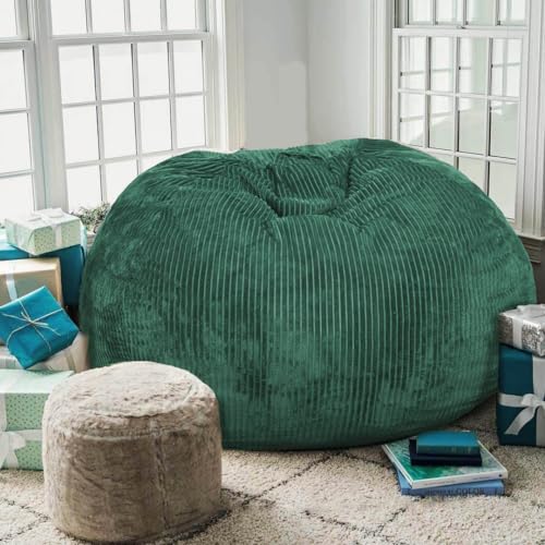 Image of Bean Bag Chair, 4FT Round Memory Foam Filled Bean Bag for Teens & Kids, Ultra Soft Faux Fur Fabric Bean Bag Chairs for Playroom, Living Room, Bedroom, Dark Green