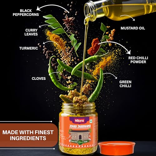 Image of Nilon's Johar Jharkhand Green Chilli Pickle (475g) Homemade Hari Mirch Ka Aachar | Spicy Pickle in Authentic Jharkhand Style with Green Chilli, Mustard Oil & Spices with No Added Artificial Colour