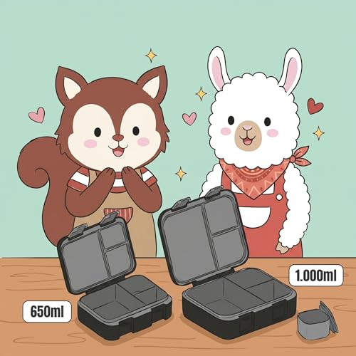 Image of BEARFOOT Kids Lunch Box with Compartments - Compact & Lightweight | Leak-Proof, BPA-Free, Dishwasher Safe | Hand-Drawn Design for Preschool, School, Travel (Game Black, 2.75 Cups)