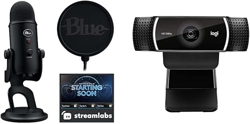 Logitech Blue Yeti - Kit de transmisión de juegos con Yeti USB, micrófono de podcast, filtro pop, PCMacPS4PS5 + cámara web C922x Pro Stream -