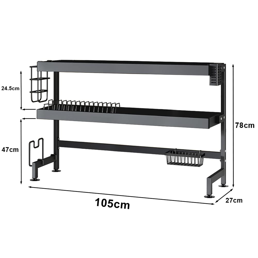 NETEL Égouttoir à Vaisselle au-Dessus de l'évier à 3 Niveaux Antirouille avec Porte-ustensiles et Support pour Planche à découper pour Rangement et Organisation de Cuisine Nior Longueur 105cm