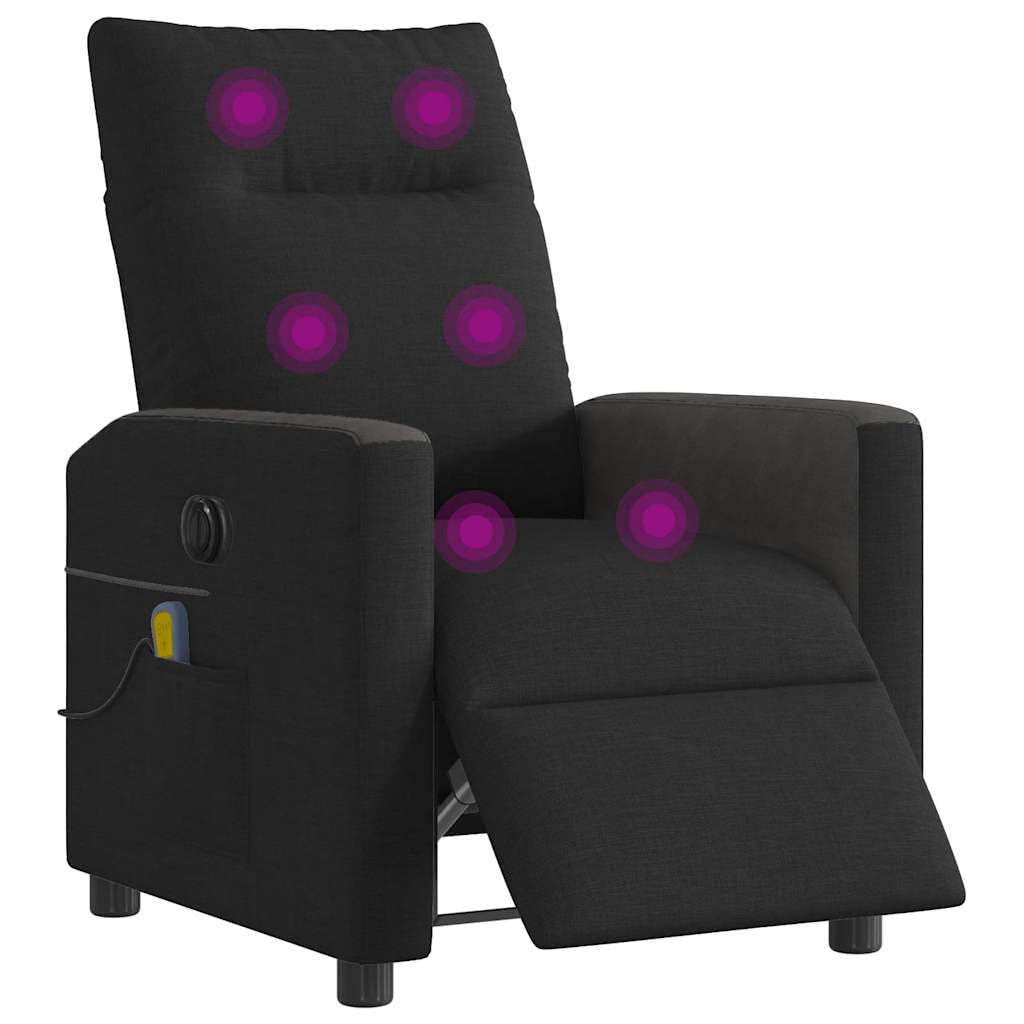 Massagesessel elektrisch schwarz Stoffbezug mit 6-Punkt-Vibrationsmassage und Elektromotor, Relaxsessel mit Verstellbarer Rückenlehne und Fußstütze