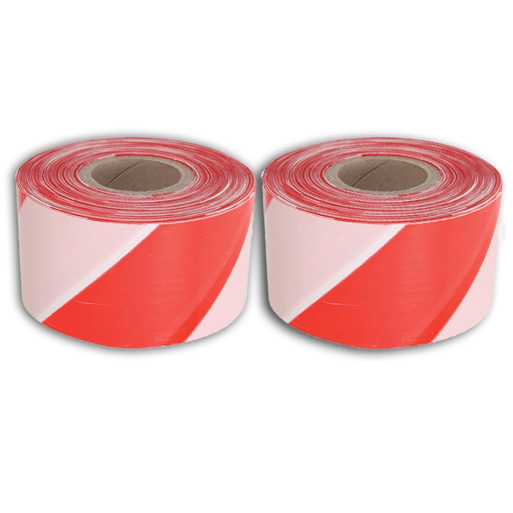 UKCable-Ties Red and White Hazard Warning Barrier Tape. 75mm x 500 metres - 2 Rolls