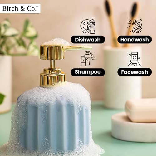 Image of Birch & Co. Ceramic Soap Dispenser For Wash Basin - Handwash Dispenser Bottle - Leak-Proof Design With Silver Glossy BPA-Free Pump, Rivo, Blue,Soapdispenser Rivo Blue