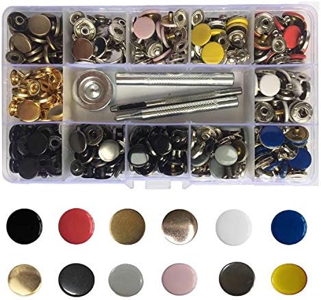 Meikeer 80 Stes Snap Fasteners Kit Snaps Buttons 15mm Metal Snaps with 4 Pieces Fixing Tools 4 Color Clothing Snaps Kit for Thin Leather Jacket Jeans Wear Bracelet Bags (4 Color)