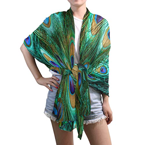 Peacock Shawl Wrap Womens Elegant Feather Blue Large Chiffon Scarf Lightweight for Dresses