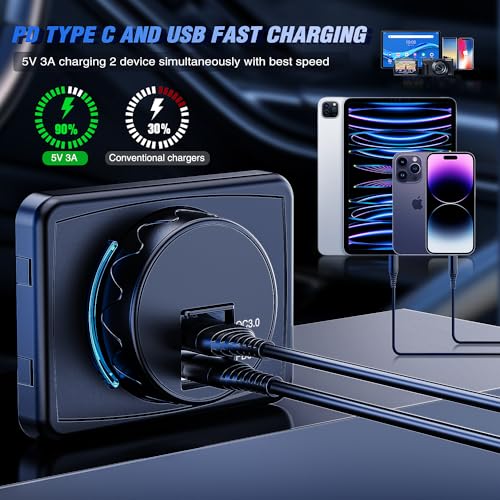 Image of Nilight Quick USB Socket PD Type C and USB Connector | 12V 24V 3A Car Outlet with Waterproof Cover Spring Cap LED Light Dual Outlets Port for Cars Trucks Motorcycle RVs Campers