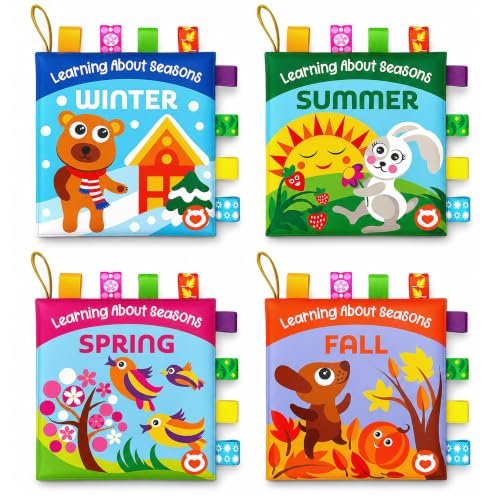 BabyBibi Cloth Books for Babies - Learn About Seasons, Playful Illustrations, Crinkle Pages & Cute Characters - for Babies 24 Months Old(Set of 4)