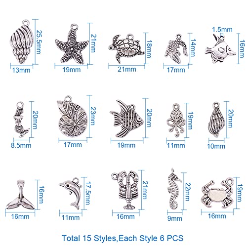 Ph Pandahall 90Pcs 15 Style Ocean Fish Charms Tibetan Seashell Marine Pendants Antique Silver Animal Sea Creatures Charms Pendants For Wakiki Hawaii Diy Bracelet Necklace Keychain Jewelry Making #TOP1