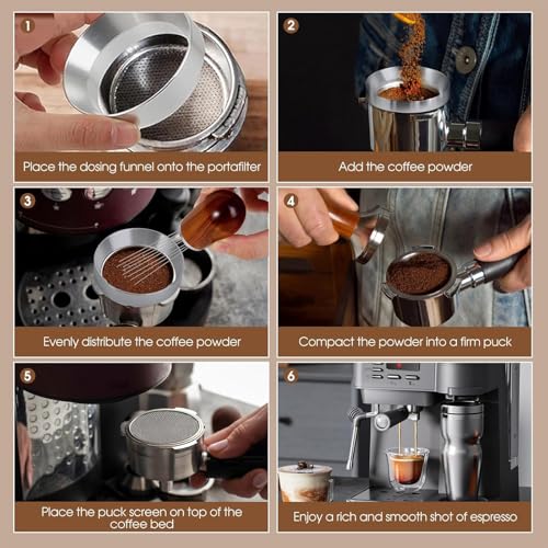 Image of Gozaqe 51mm Espresso Dosing Funnel,Coffee Powder Ring,Coffee Accessories | Stainless Steel Coffee Dosing Ring,Prevent Ground Coffee from Spilling