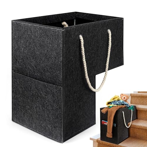 Cesta de almacenamiento con escalón en forma de L - Cesta organizadora para escaleras, contenedor de fieltro, cesto para ropa y juguetes de fácil agarre, organizador para herramientas domésticas