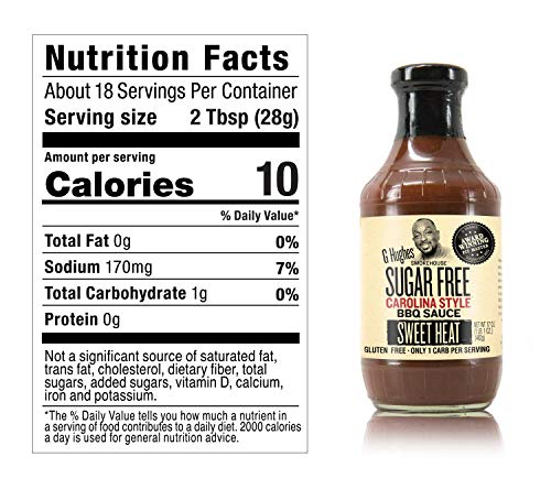 G Hughes Sugar Free Carolina Style BBQ Sauce, Sweet Heat, No High Fructose Corn Syrup, Low Carb, Gluten Free, 17 Ounce (Pack of 6)
