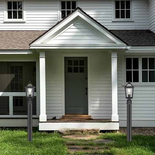 Colonial Outdoor Post Light Fixture,Modern Exterior Pillar Lantern with Black Finish & Clear Glass, Pole Light for Garden, Backyard, Courtyard, Patio, Pathway,RZ-032P-2 BK