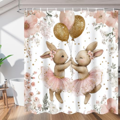 Rideau de douche imperméable anti-moisissure au design de lapin aquarelle - 2